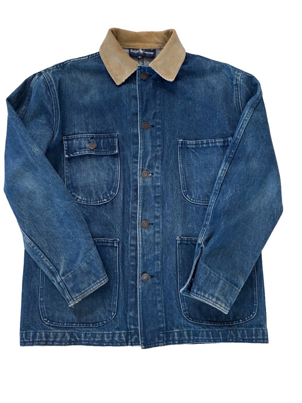 Vtg. 80’s Ralph Lauren Denim Chore Coat Unlined Corduroy Collar Size 6
